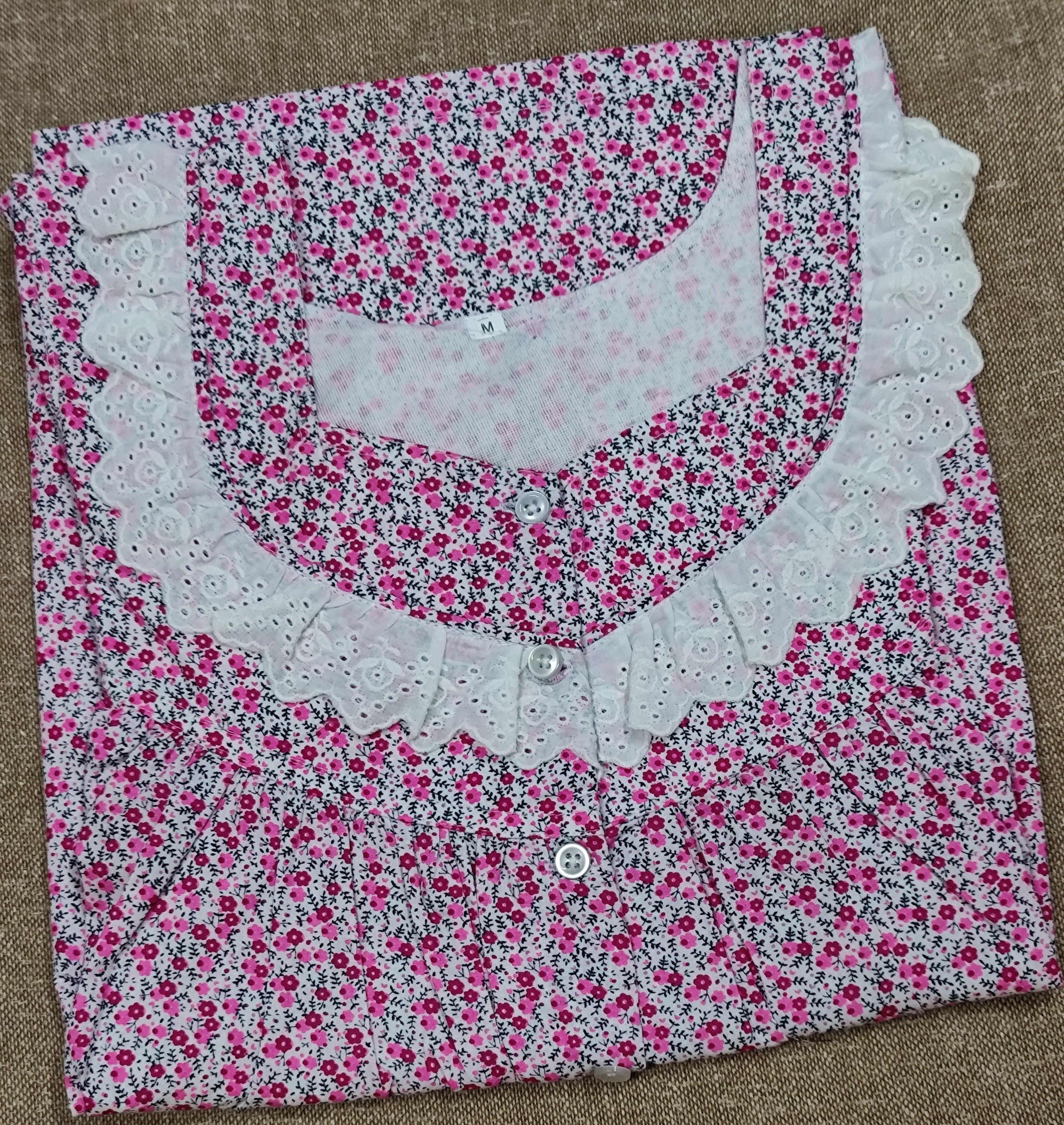 Cotton Pleated, With Pockets, Half Open Medium Printed Nighty