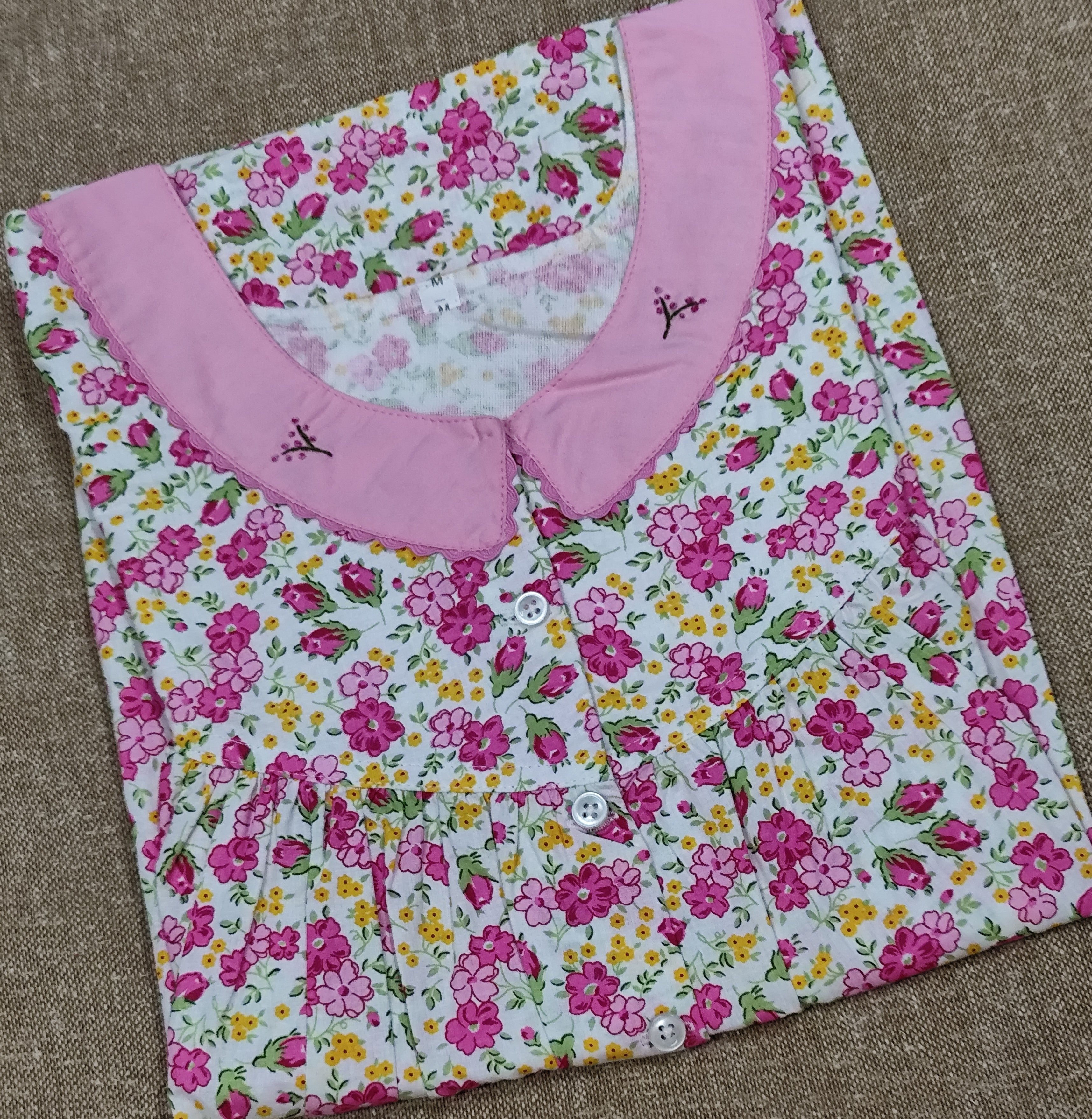 Cotton Pleated, With Pockets, Half Open Medium Printed Nighty