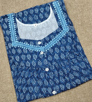 Cotton Pleated, With Pockets, Half Open Small Printed Nighty