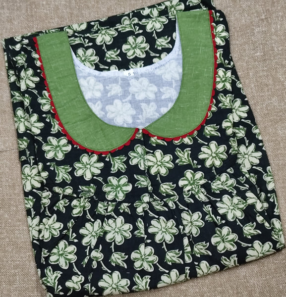 Cotton Pleated, With Pockets, No Open Small Printed Nighty
