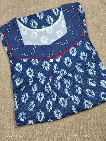 Cotton Pleated, With Pockets, Half Open Small Printed Nighty