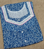 Cotton Pleated, With Pockets, Half Open Small Printed Nighty