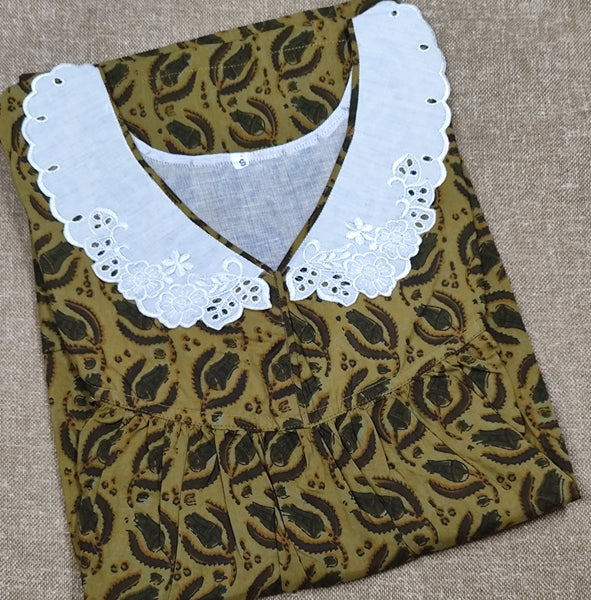 Soft Cotton Pleated, With Pockets, No Open Small Printed Nighty