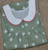 Soft Cotton Pleated, With Pockets, Half Open Small Printed Nighty