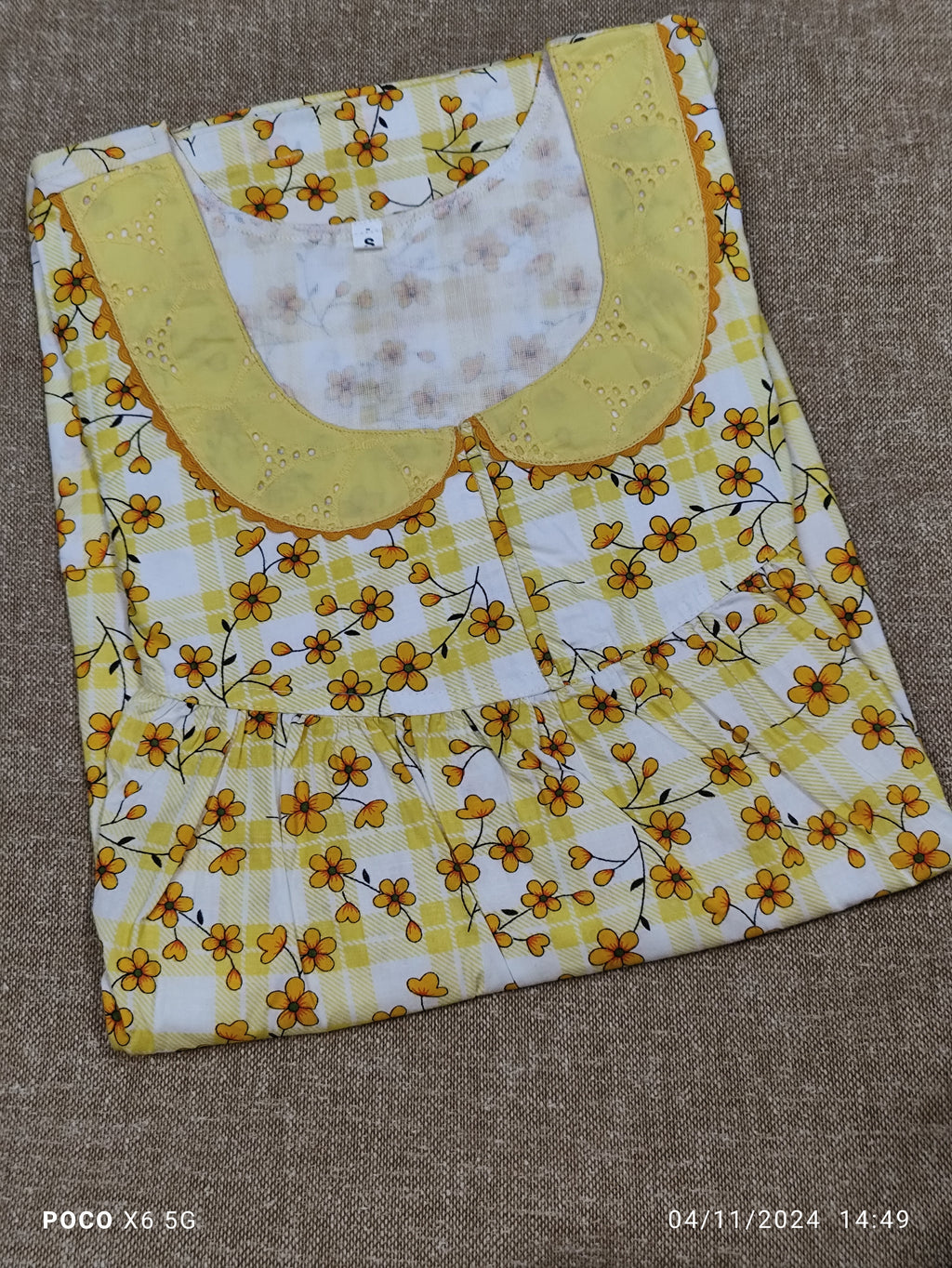 Soft Cotton Pleated, With Pockets, No Open Small Printed Nighty