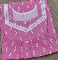 Soft Cotton Pleated, With Pockets, Half Open Small Printed Nighty