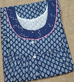 Soft Cotton Pleated, With Pockets, Half Open Small Printed Nighty