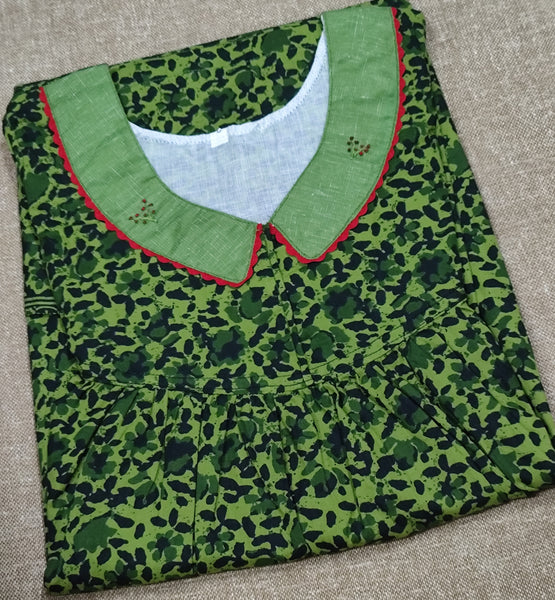 Cotton Pleated, With Pockets, No Open Small Printed Nighty