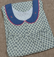 Cotton Pleated, With Pockets, No Open Small Printed Nighty