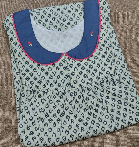 Cotton Pleated, With Pockets, No Open Small Printed Nighty