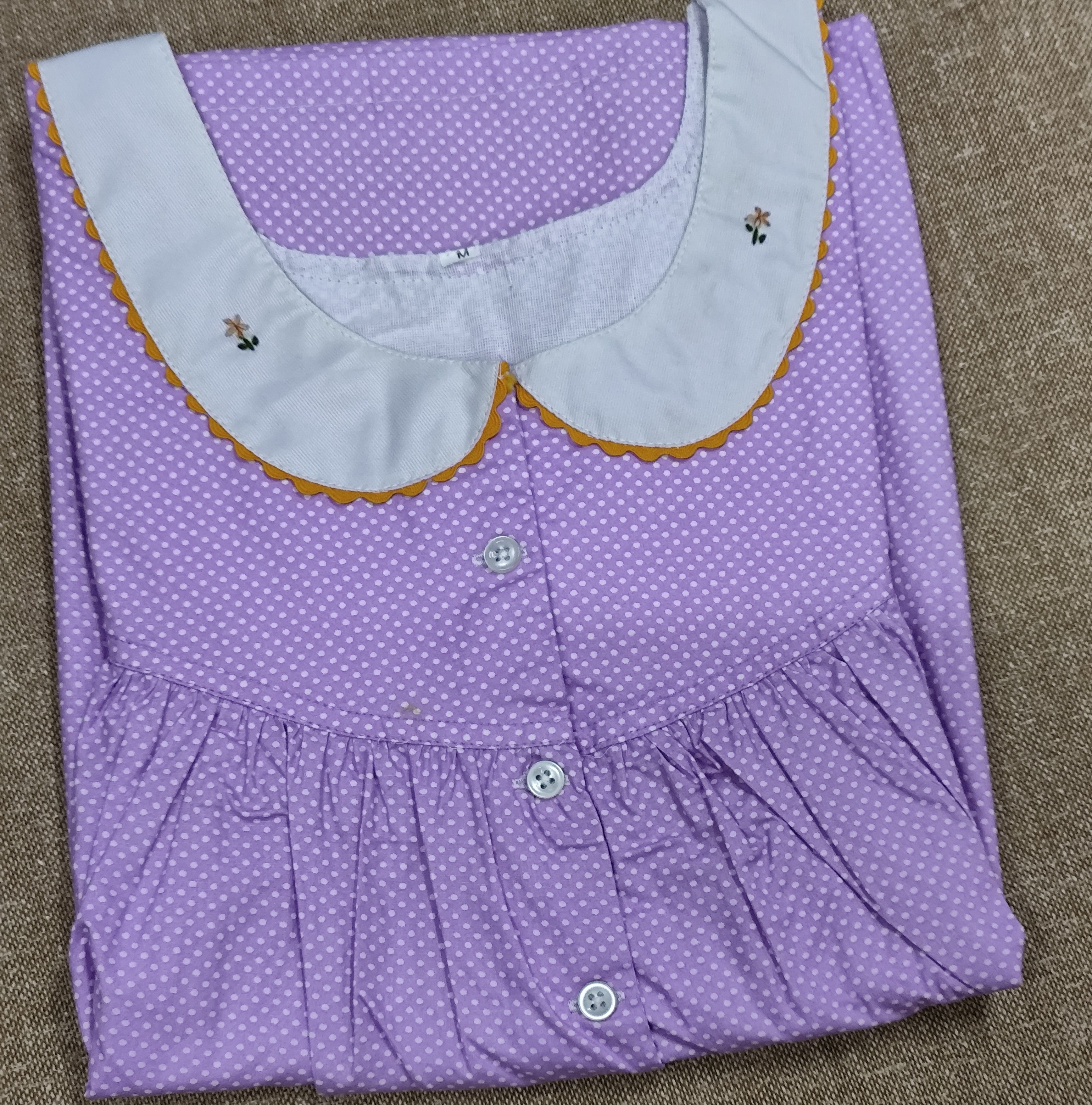 Cotton Pleated, With Pockets, Half Open Medium Printed Nighty