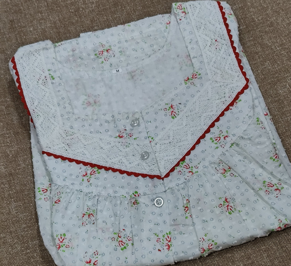 Cotton Pleated, With Pockets, Full Open Medium Printed Nighty