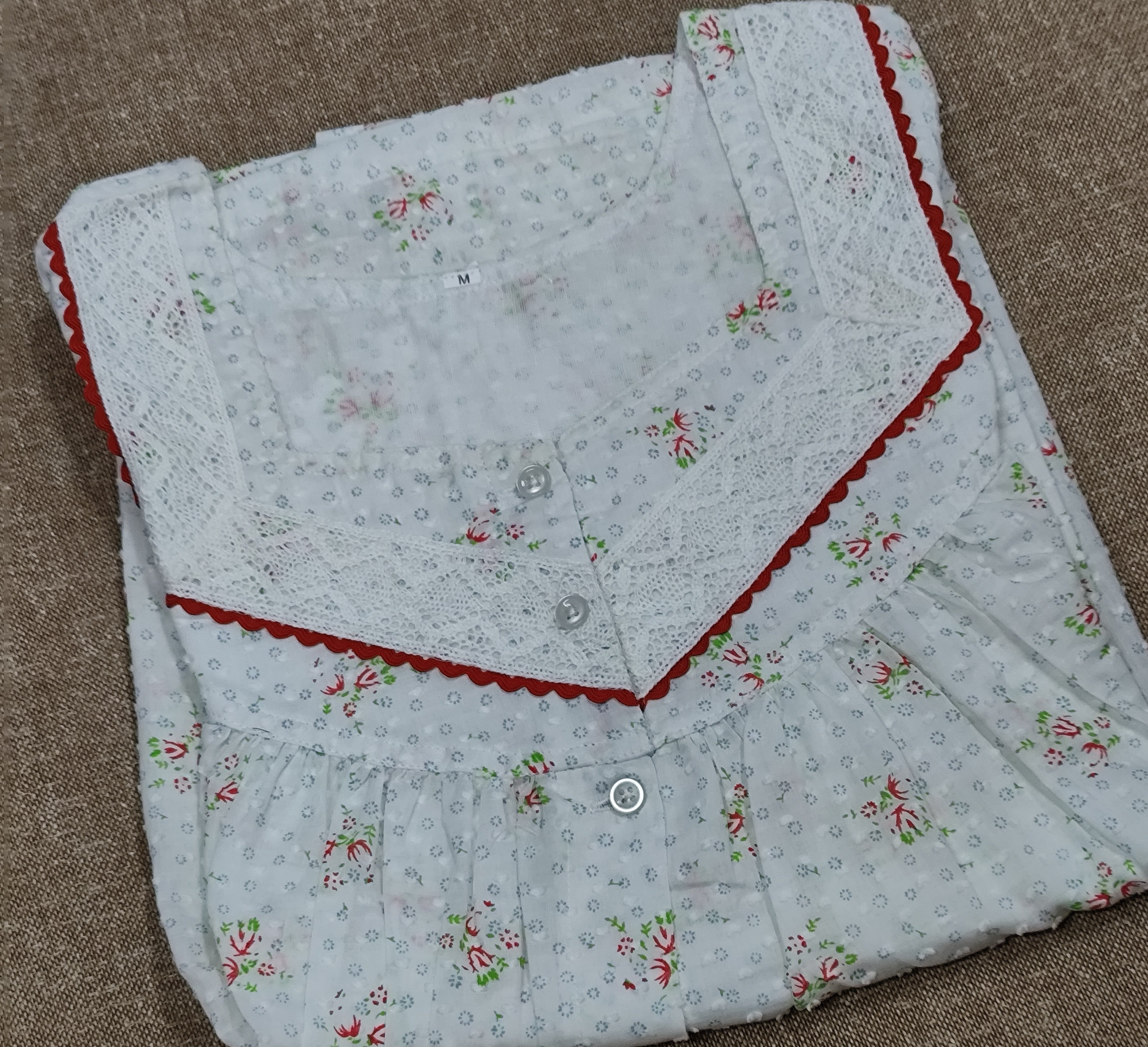 Cotton Pleated, With Pockets, Full Open Medium Printed Nighty