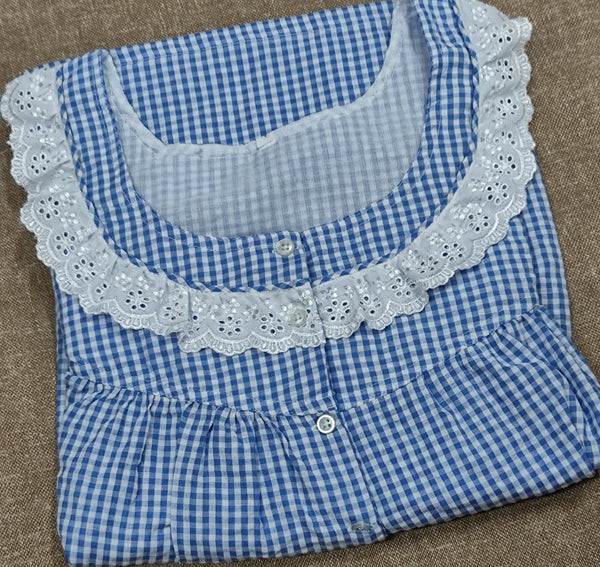 Soft Cotton Pleated, With Pockets, Half Open Large Printed Nighty