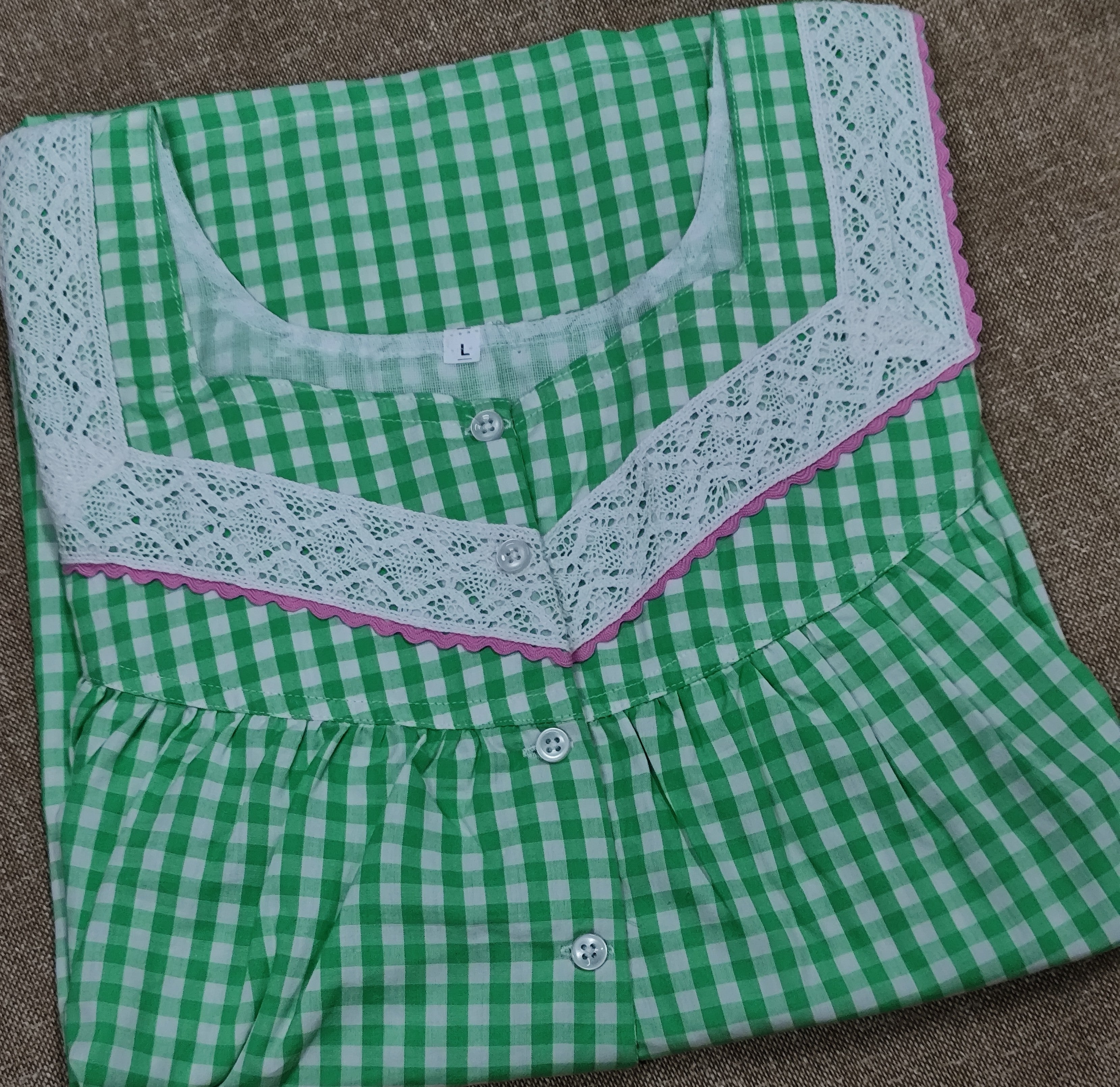Cotton Pleated, With Pockets, Half Open Large Printed Nighty