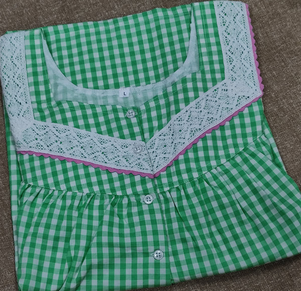 Cotton Pleated, With Pockets, Half Open Large Printed Nighty
