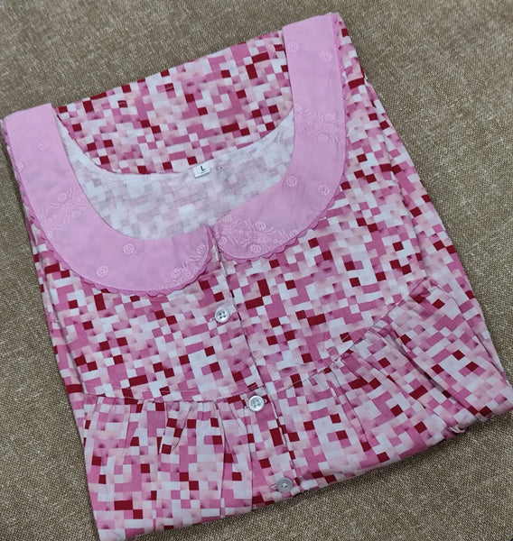 Soft Cotton Pleated, With Pockets, Half Open Large Printed Nighty