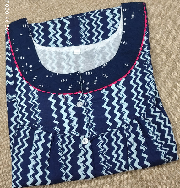 Soft Cotton Pleated, With Pockets, Half Open Large Printed Nighty