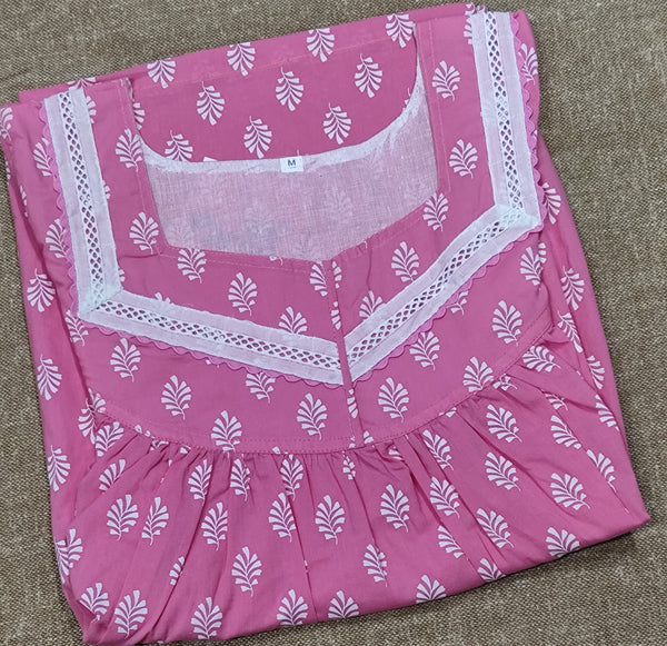Soft Cotton Pleated, With Pockets, No Open Medium Printed Nighty