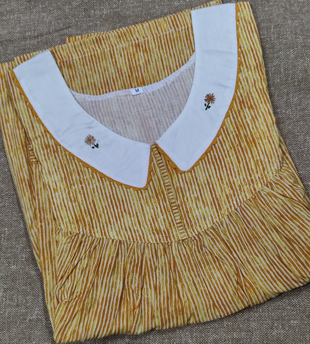 Soft Cotton Pleated, With Pockets, No Open Medium Printed Nighty