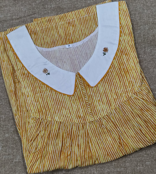 Soft Cotton Pleated, With Pockets, No Open Medium Printed Nighty