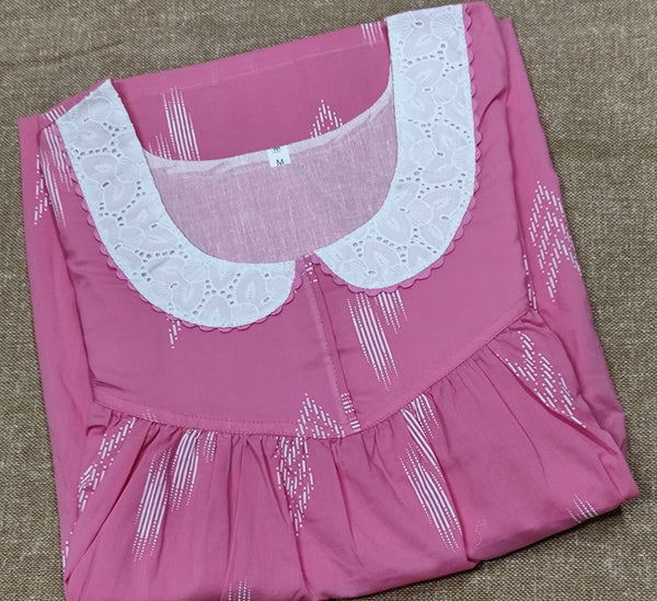 Soft Cotton Pleated, With Pockets, No Open Medium Printed Nighty