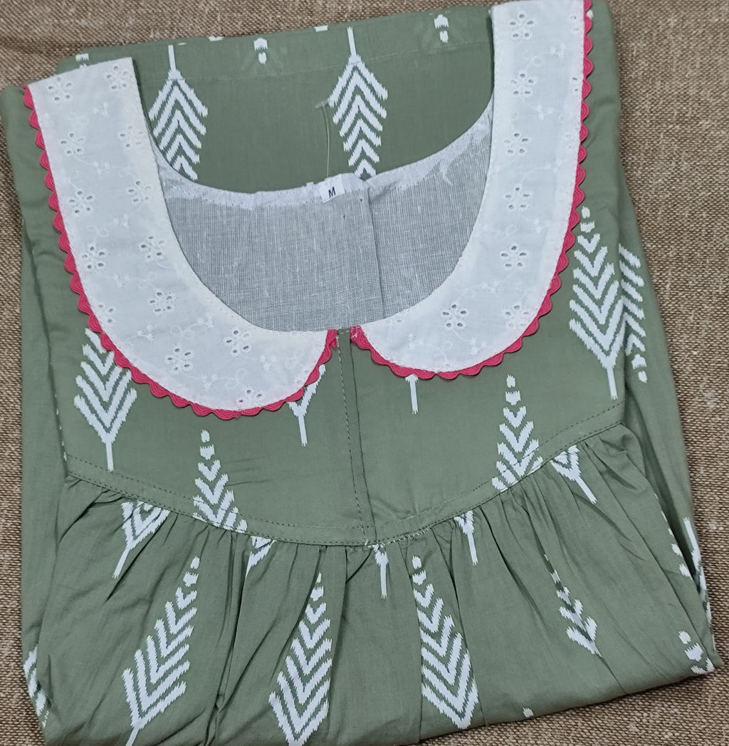 Soft Cotton Pleated, With Pockets, No Open Medium Printed Nighty