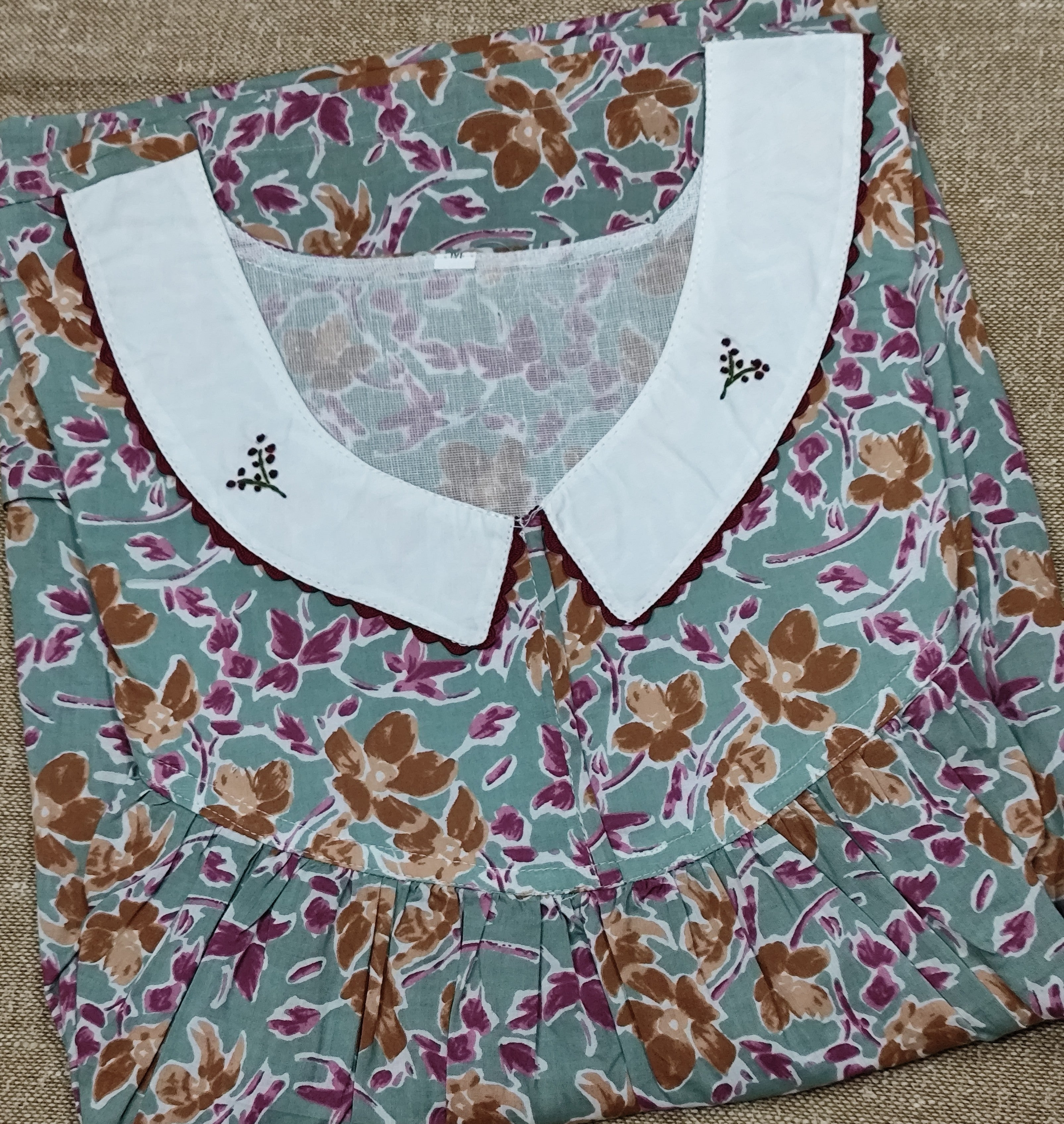 Cotton Pleated, With Pockets, No Open Medium Printed Nighty