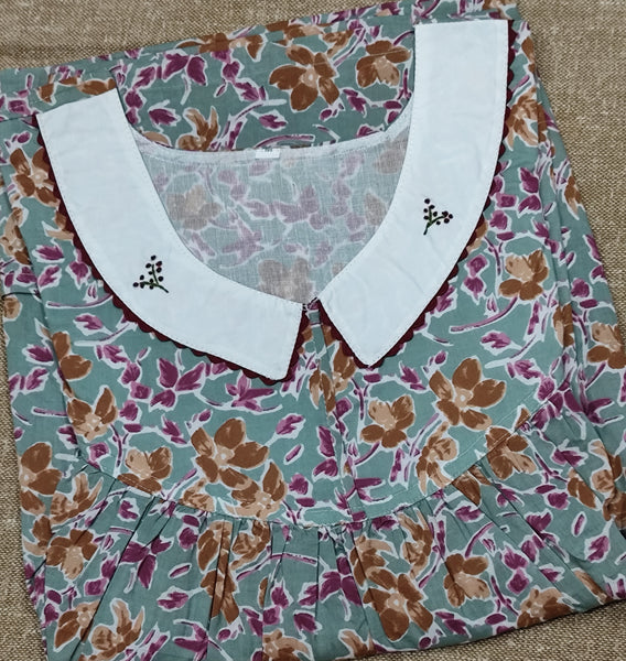 Cotton Pleated, With Pockets, No Open Medium Printed Nighty