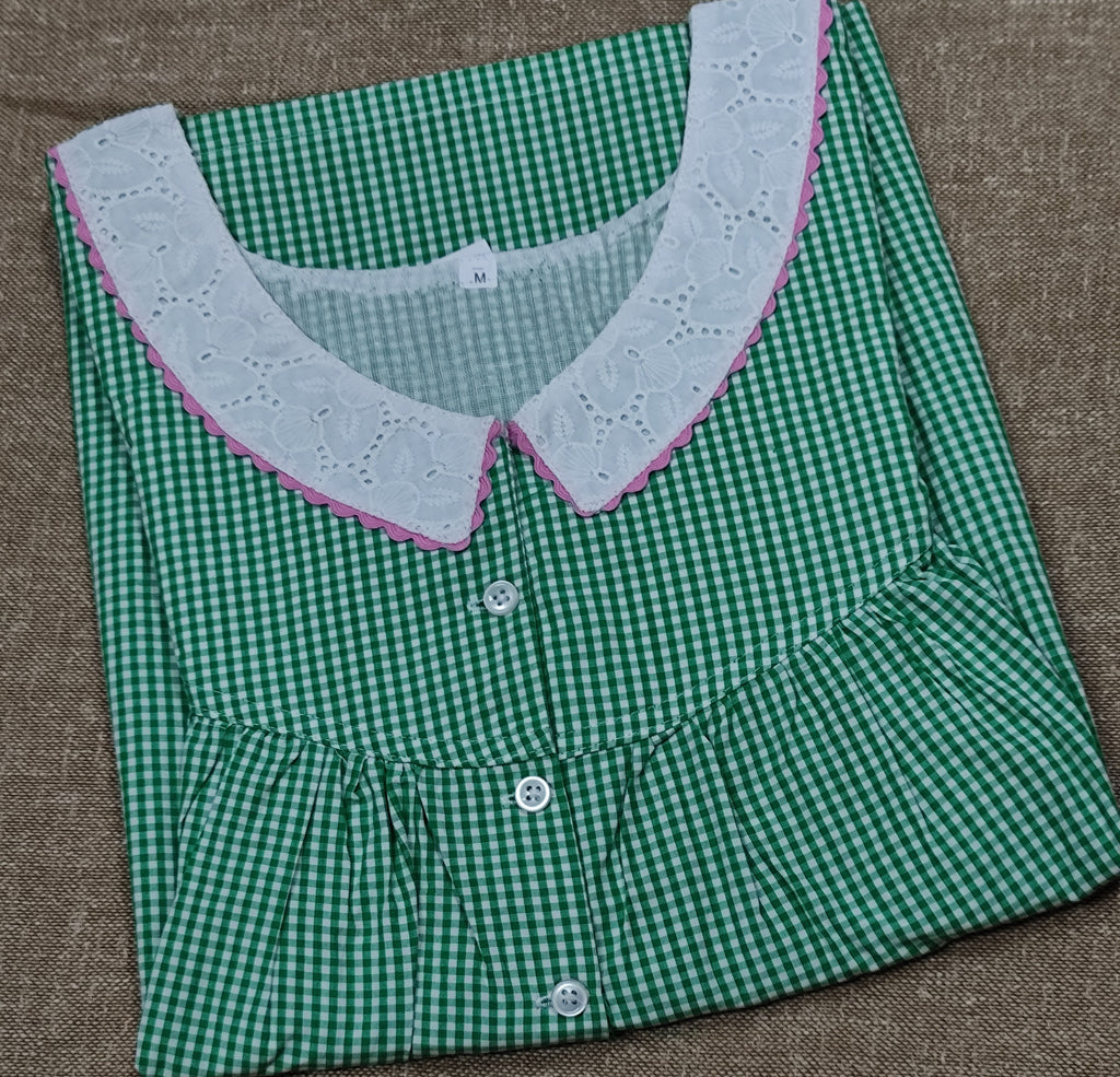 Cotton Pleated, With Pockets, Half Open Medium Printed Nighty