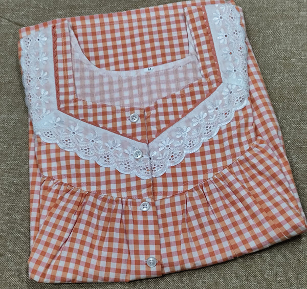 Cotton Pleated, With Pockets, Half Open Medium Printed Nighty
