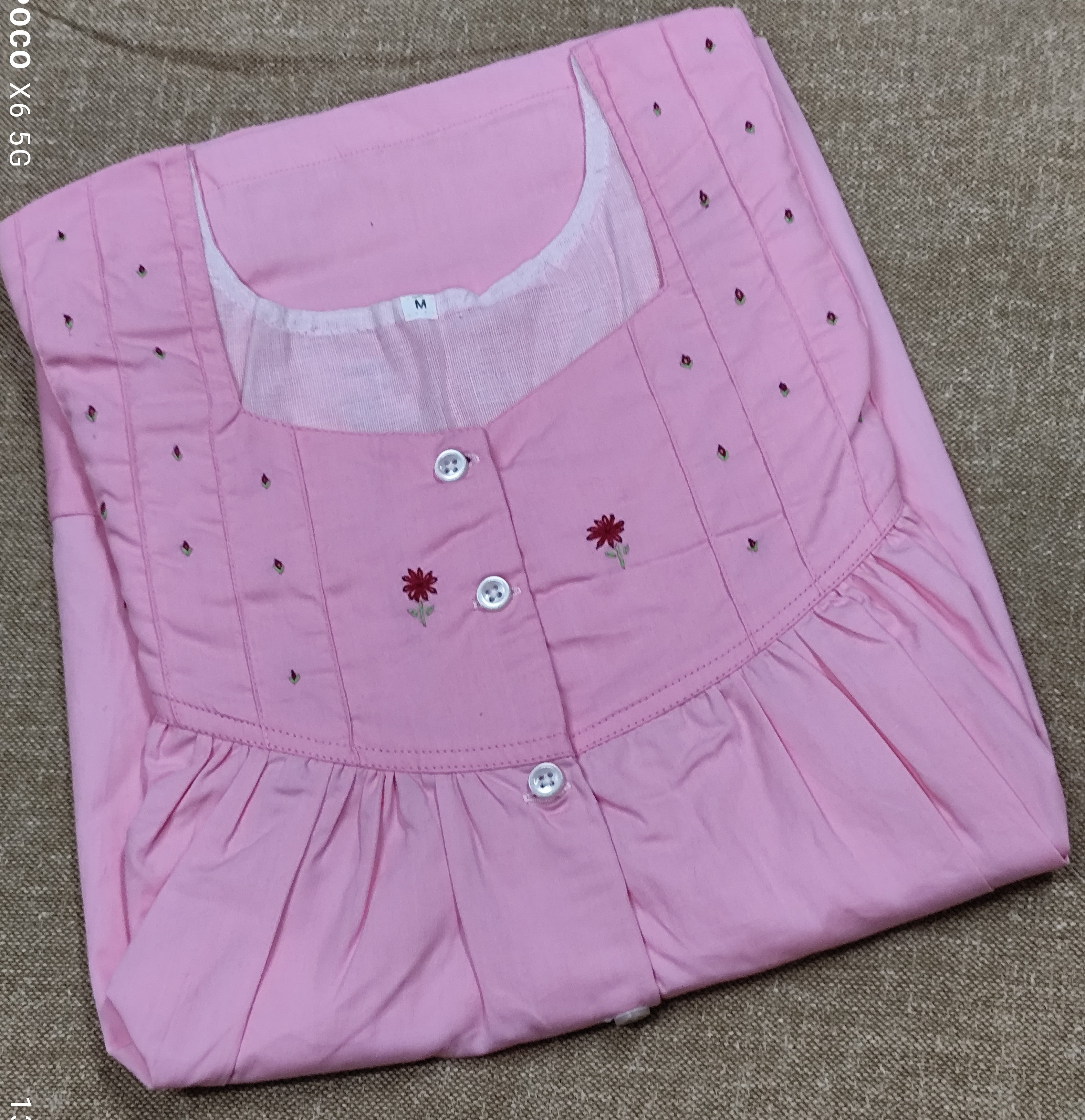 Cotton Pleated, With Pockets, Half Open Medium Printed Nighty