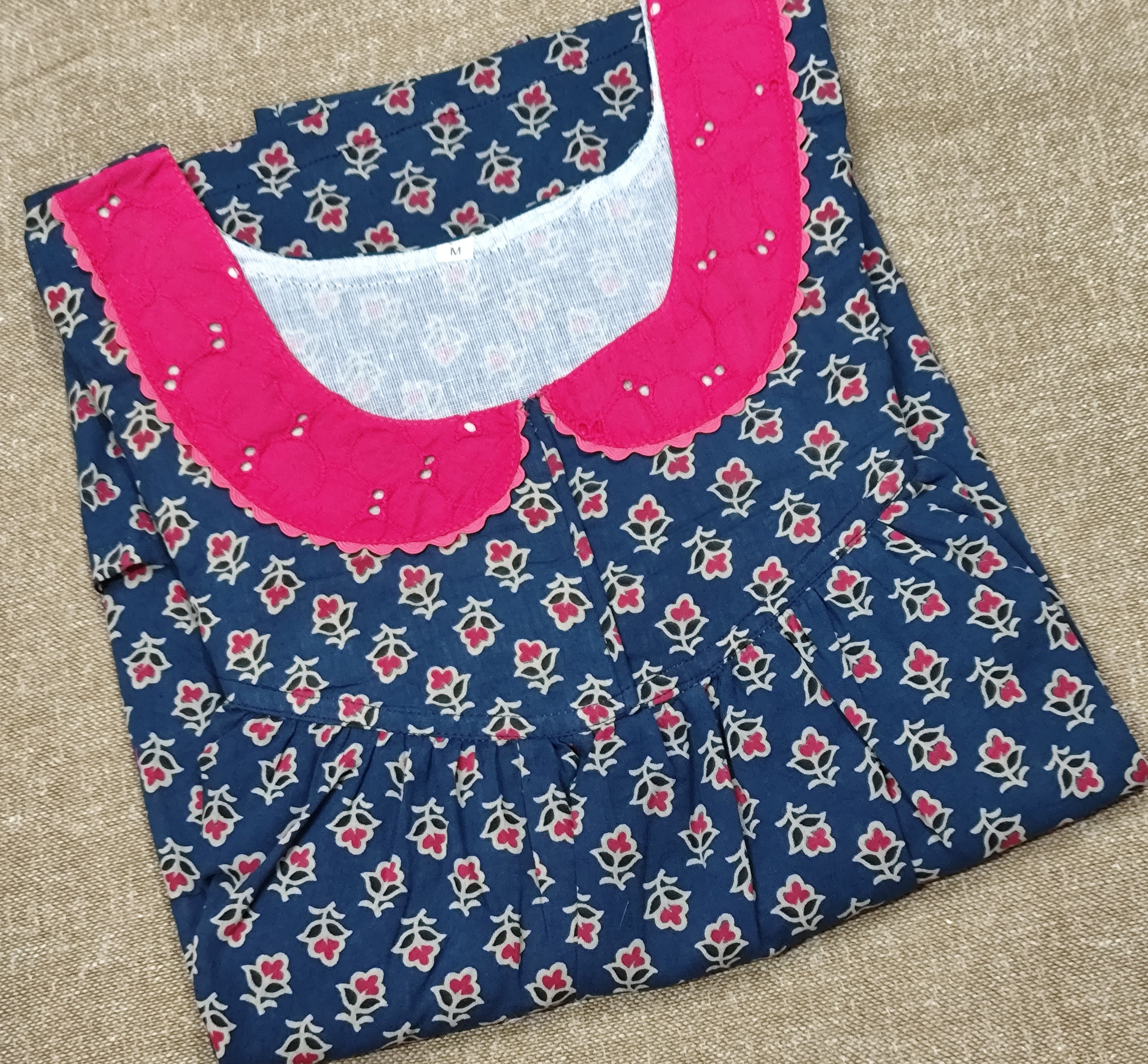 Soft Cotton Pleated, With Pockets, No Open Medium Printed Nighty