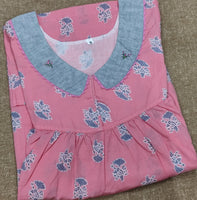 Soft Cotton Pleated, With Pockets, No Open Small Printed Nighty