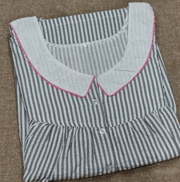 Soft Cotton Pleated, With Pockets, Half Open Large Printed Nighty
