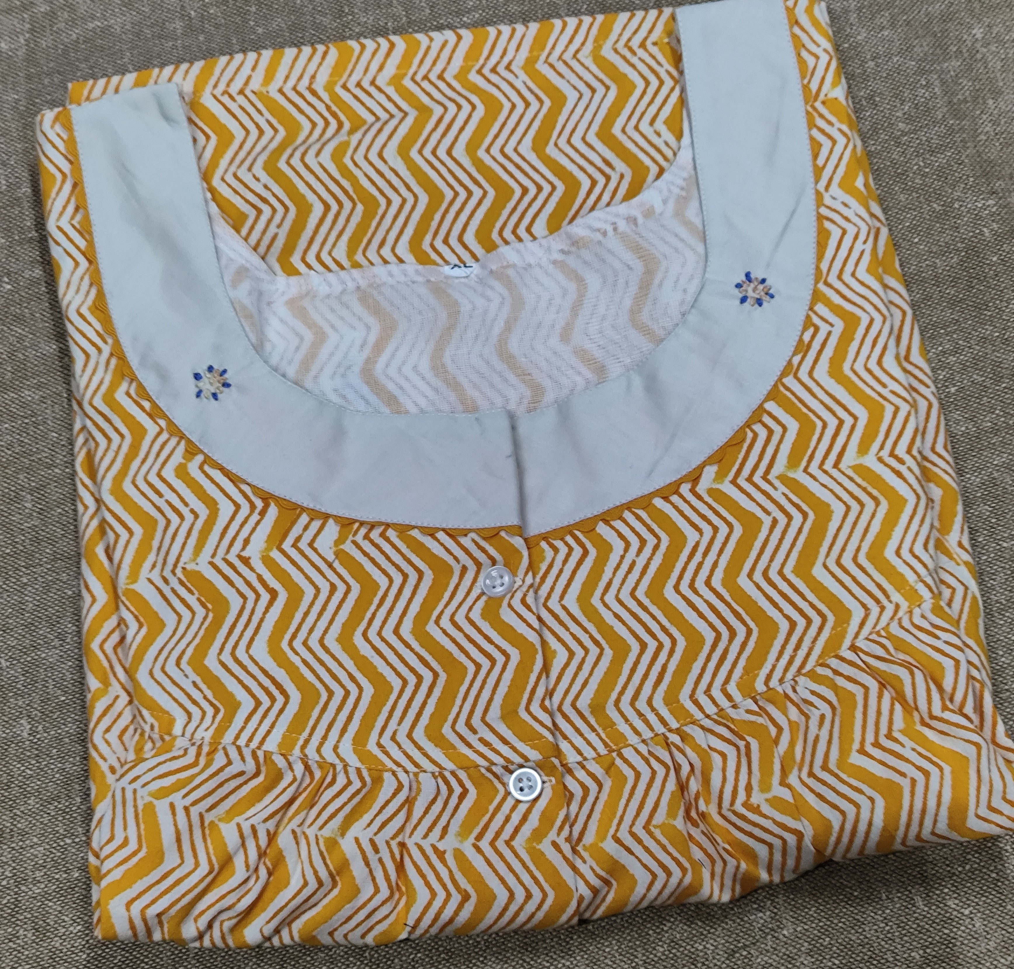 Cotton Pleated, With Pockets, Half Open Xlarge Printed Nighty