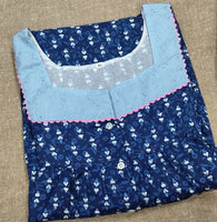 Cotton Pleated, With Pockets, Half Open Xlarge Printed Nighty