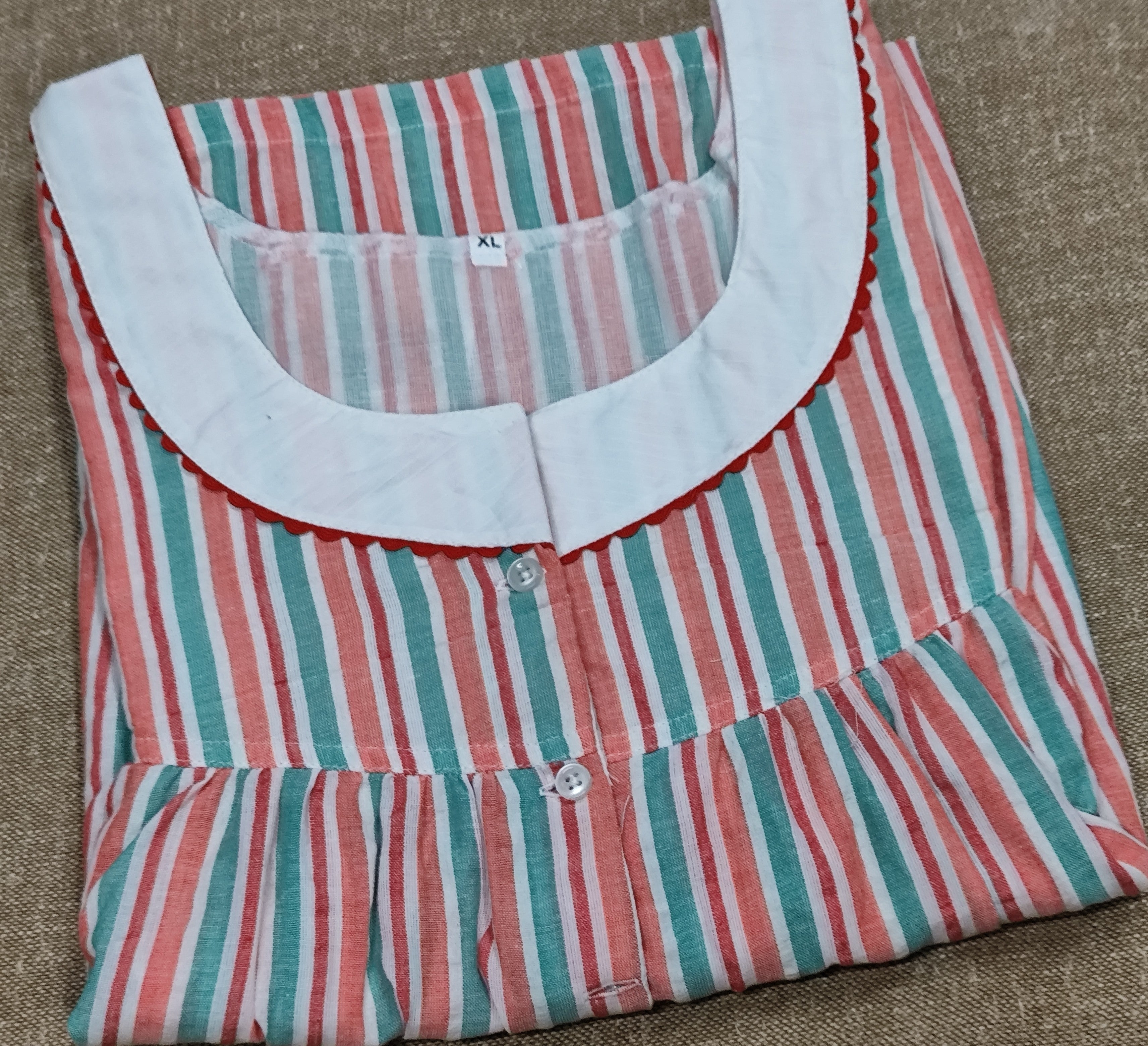 Cotton Pleated, With Pockets, Half Open Xlarge Printed Nighty
