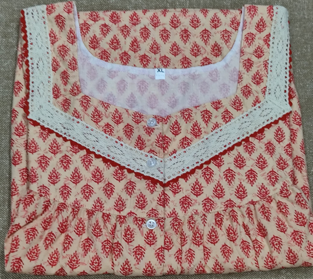 Cotton Pleated, With Pockets, Half Open Xlarge Printed Nighty