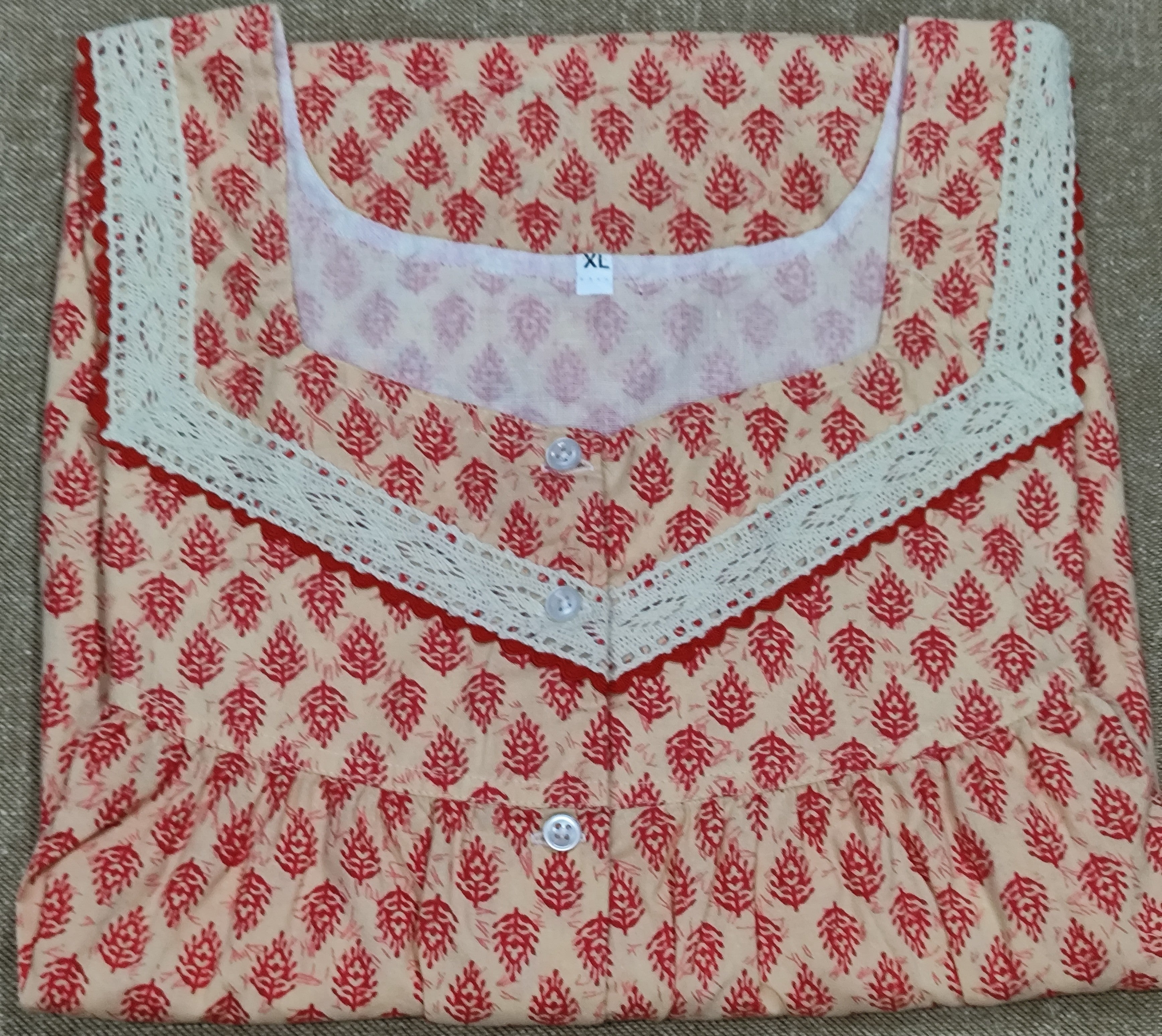 Cotton Pleated, With Pockets, Half Open Xlarge Printed Nighty