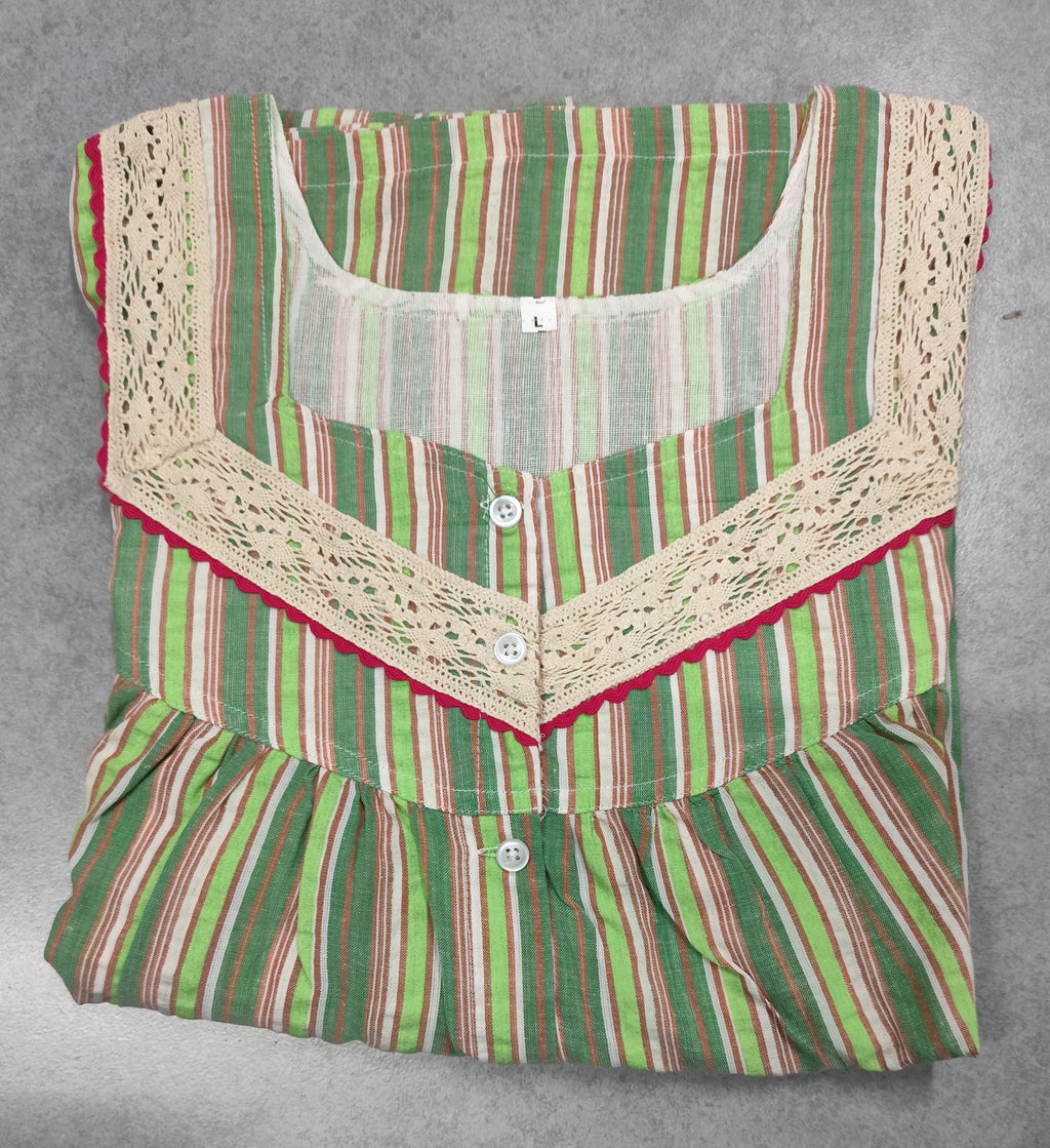 Cotton Pleated, Full Open Large Printed Nighty