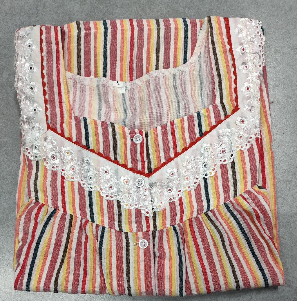 Cotton Pleated, Full Open Large Printed Nighty