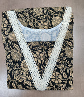 Cotton Pockets, Back A-line, No Open, Side elastic Medium Printed Frock Nighty