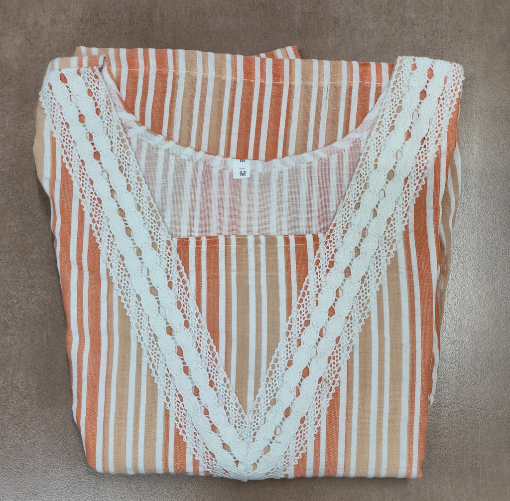 Cotton Pockets, Back A-line, No Open, Side elastic Medium Printed Frock Nighty