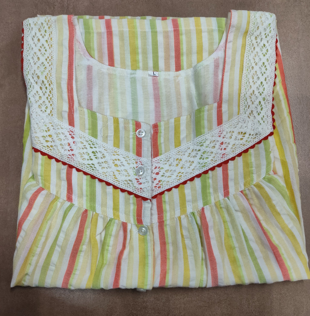 Soft Cotton Pleated, With Pockets, Half Open Large Printed Nighty