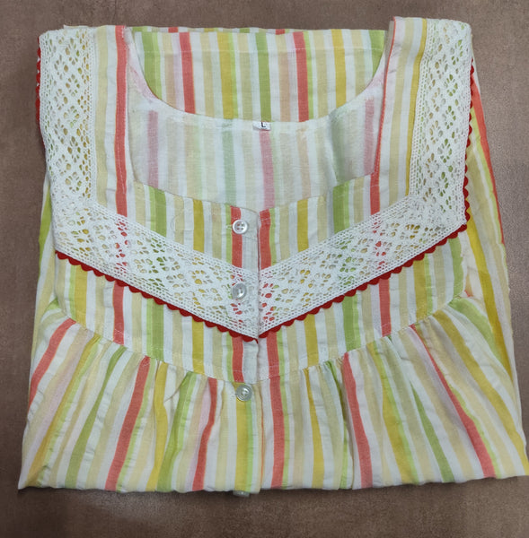 Soft Cotton Pleated, With Pockets, Half Open Large Printed Nighty