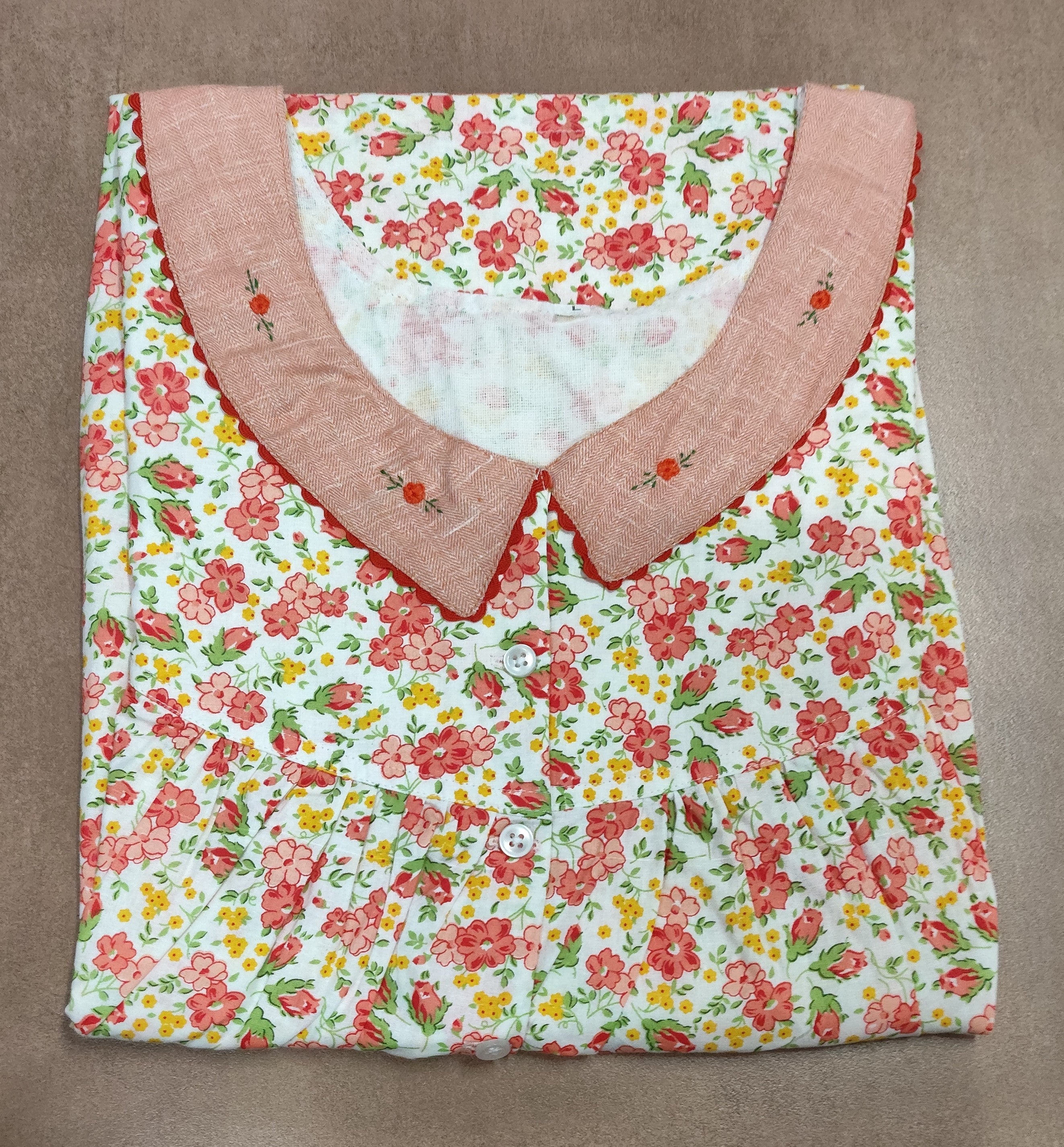 Soft Cotton Pleated, With Pockets, Half Open Large Printed Nighty