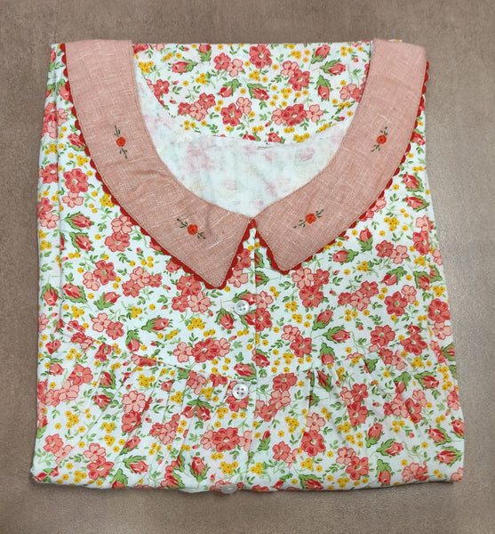 Soft Cotton Pleated, With Pockets, Half Open Large Printed Nighty