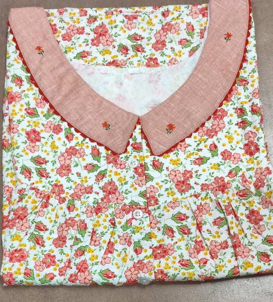 Soft Cotton Pleated, With Pockets, Half Open Large Printed Nighty