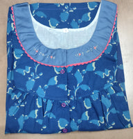 Soft Cotton Pleated, With Pockets, Half Open Large Printed Nighty